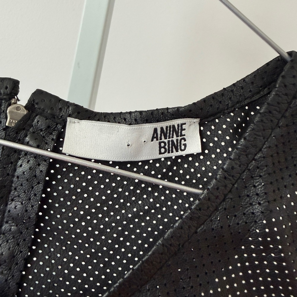 Anine Bing sz XS Black Perforated 100% Lambskin Leather Tank Top Back Zip Goth - Picture 4 of 7